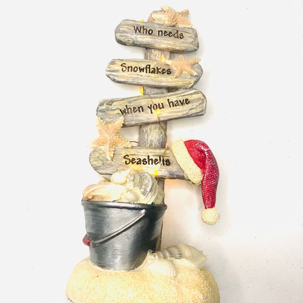 Christmas Festive Seashell Holiday Decor with Red Santa Hat